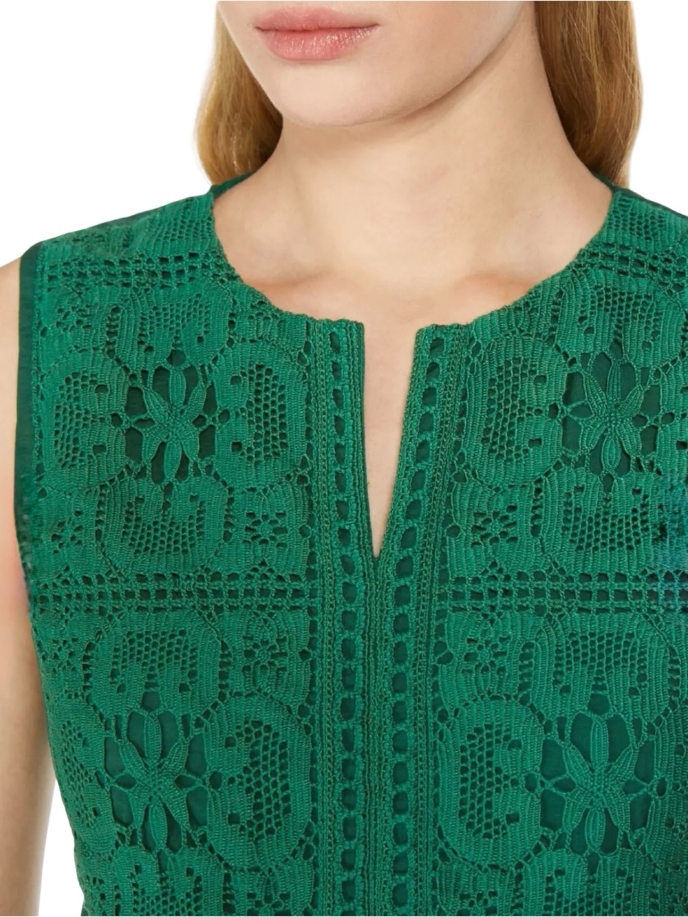 NWT MAX MARA “Volta” Green Cotton Poplin Maxi Dress with Crochet Bodice - Picture 2 of 16
